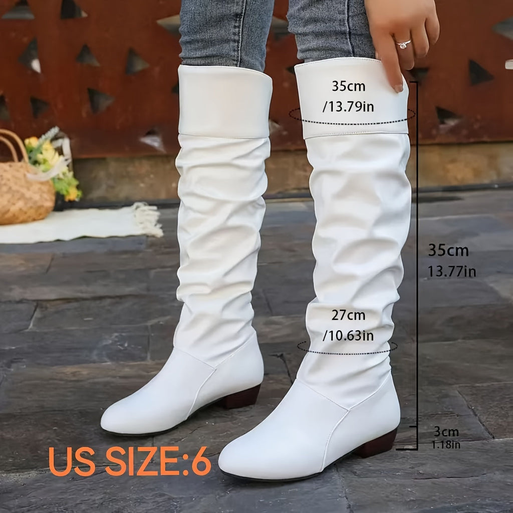 Kniehohe Stiefel Damen mit Schlauchdesign und Blockabsatz - 11 - Jasminaboutique.com