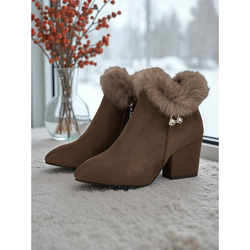 Stiefeletten Damen mit Kunstpelz und Blockabsatz - 1 - Jasminaboutique.com