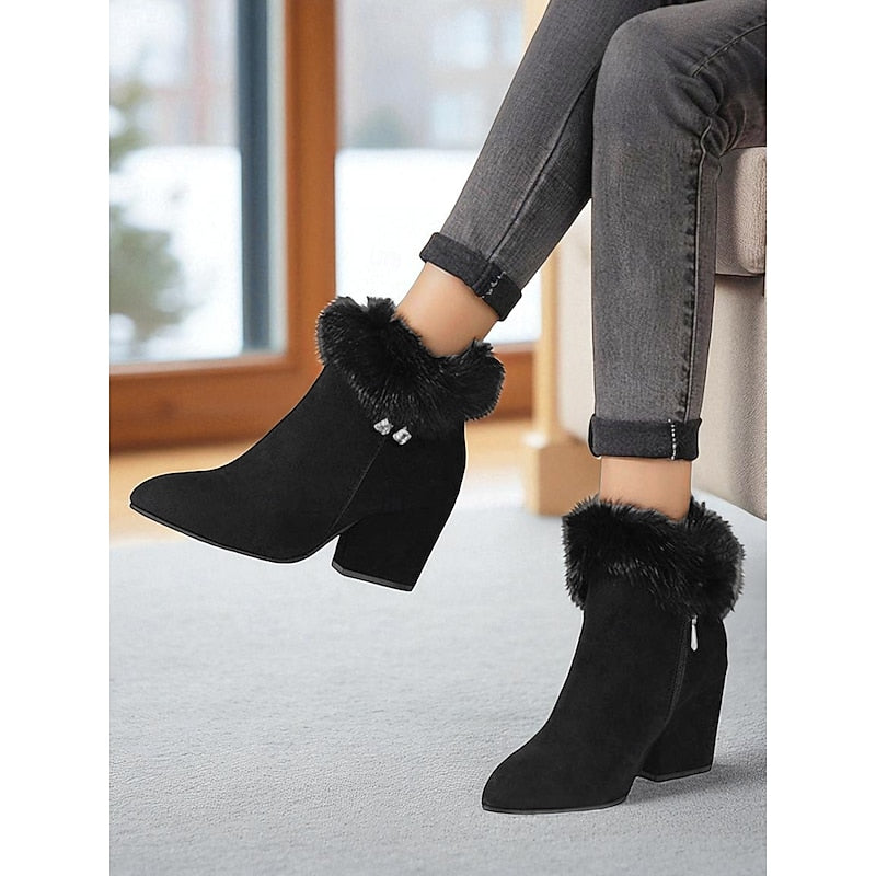 Stiefeletten Damen mit Kunstpelz und Blockabsatz - 2 - Jasminaboutique.com