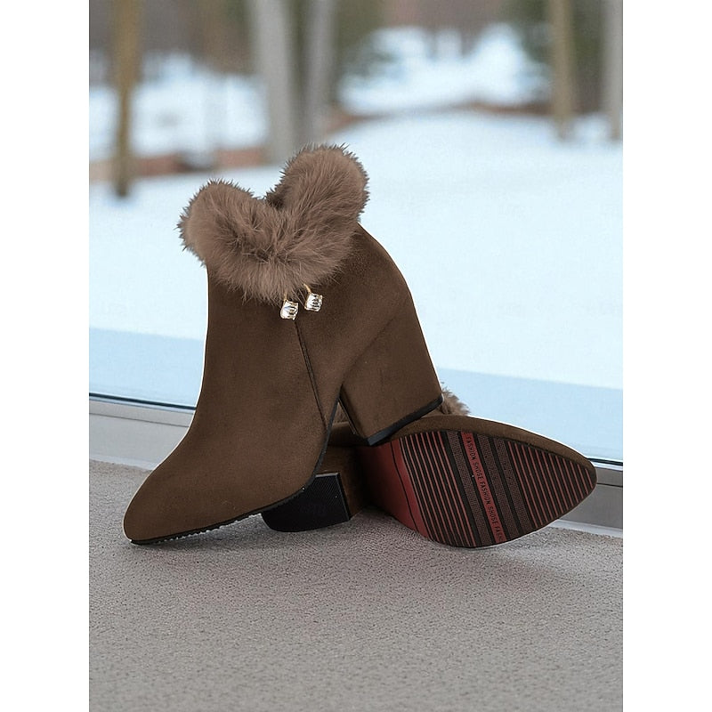 Stiefeletten Damen mit Kunstpelz und Blockabsatz - 3 - Jasminaboutique.com