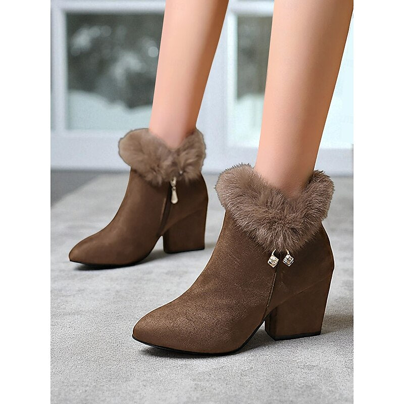 Stiefeletten Damen mit Kunstpelz und Blockabsatz - 4 - Jasminaboutique.com
