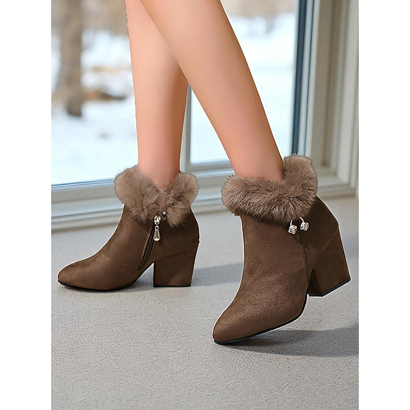 Stiefeletten Damen mit Kunstpelz und Blockabsatz - 5 - Jasminaboutique.com