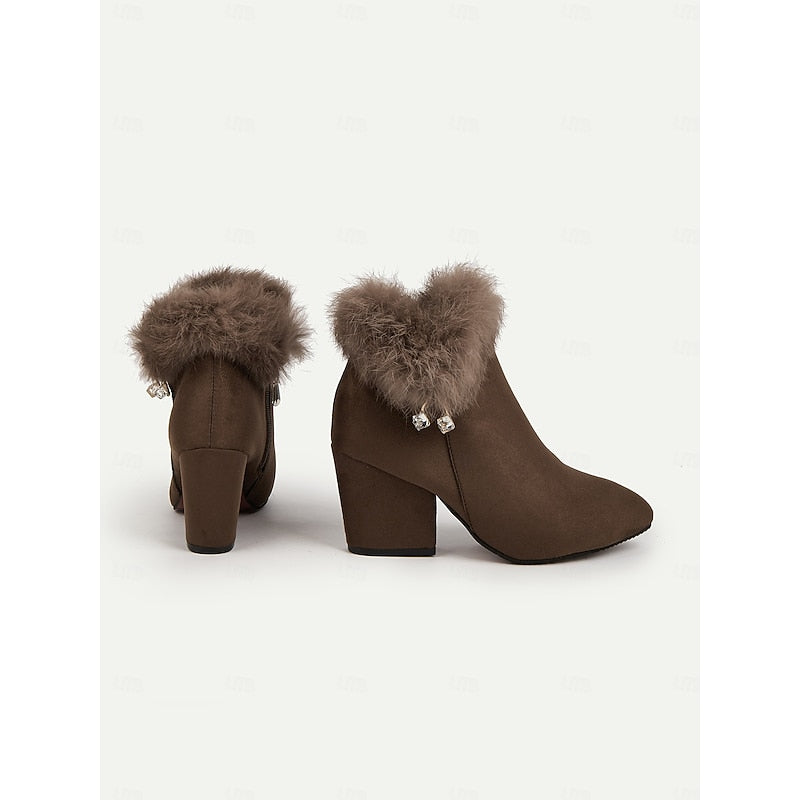 Stiefeletten Damen mit Kunstpelz und Blockabsatz - 7 - Jasminaboutique.com