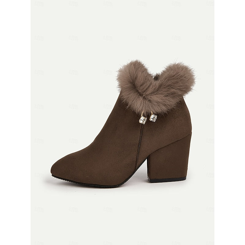 Stiefeletten Damen mit Kunstpelz und Blockabsatz - 8 - Jasminaboutique.com