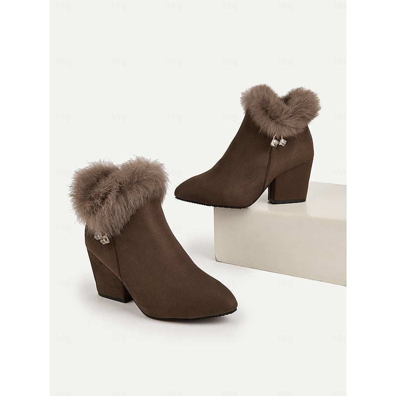 Stiefeletten Damen mit Kunstpelz und Blockabsatz - 9 - Jasminaboutique.com