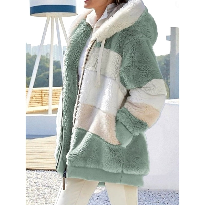 Hooded Jacke Damen mit Farbblock-Design und Reißverschluss - 1 - Jasminaboutique.com