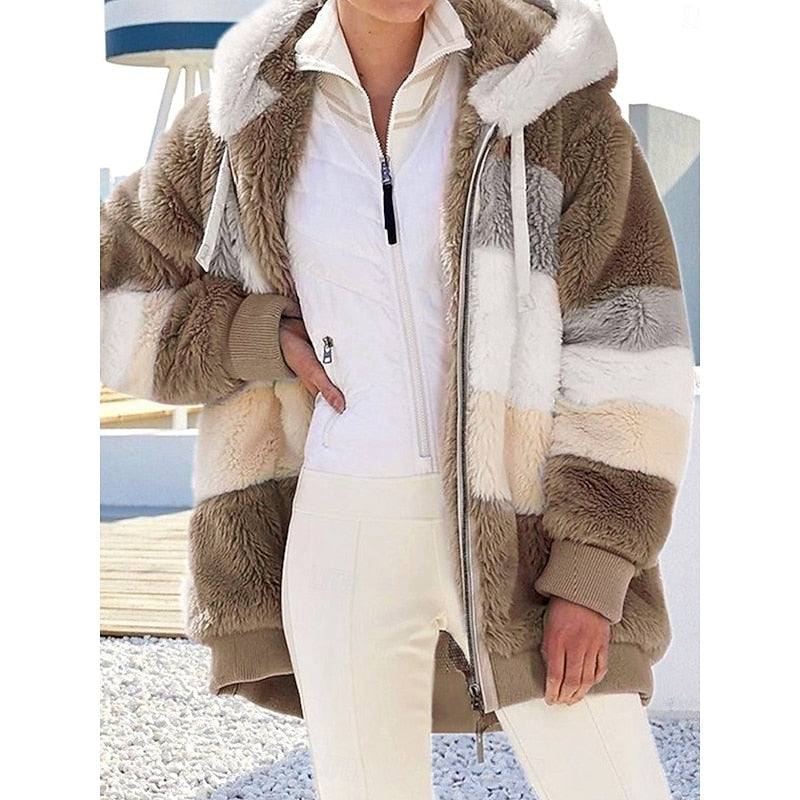 Hooded Jacke Damen mit Farbblock-Design und Reißverschluss - 3 - Jasminaboutique.com