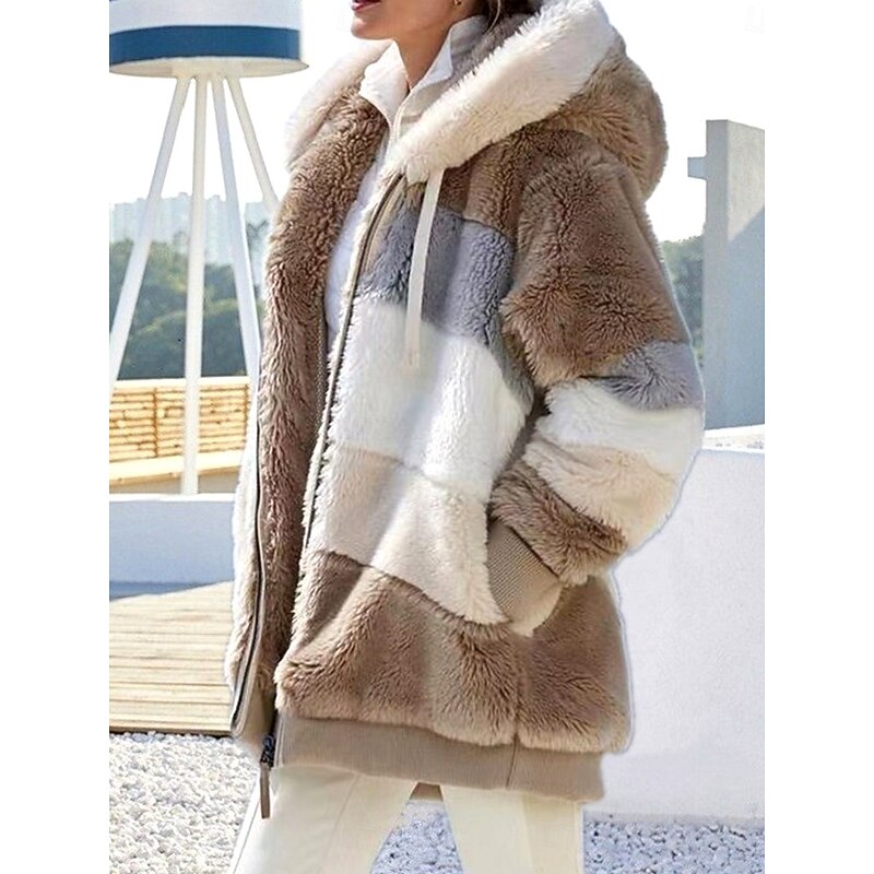 Hooded Jacke Damen mit Farbblock-Design und Reißverschluss - 4 - Jasminaboutique.com