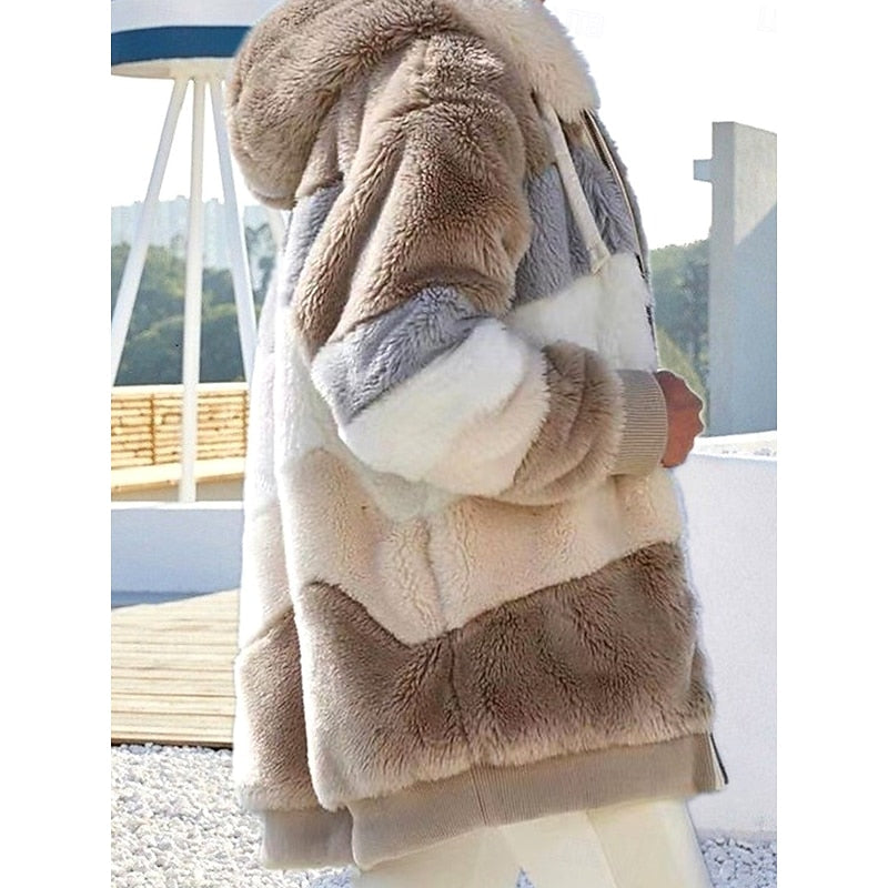 Hooded Jacke Damen mit Farbblock-Design und Reißverschluss - 5 - Jasminaboutique.com