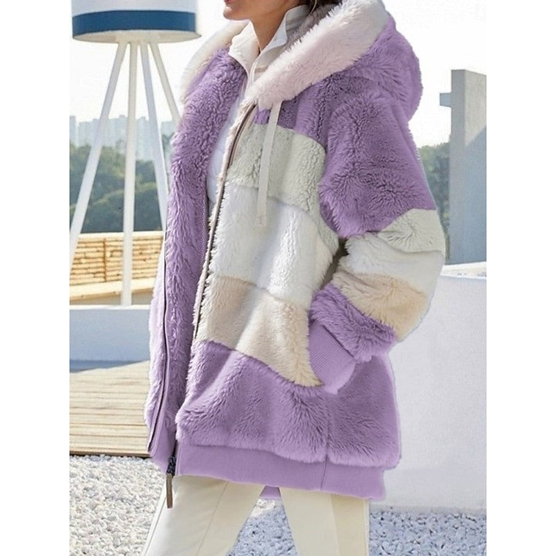 Hooded Jacke Damen mit Farbblock-Design und Reißverschluss - 7 - Jasminaboutique.com