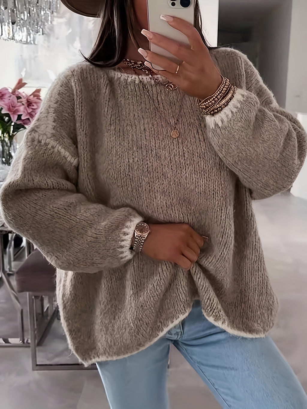 Pullover Damen mit U-Boot-Ausschnitt und lässigem Schnitt - 2 - Jasminaboutique.com