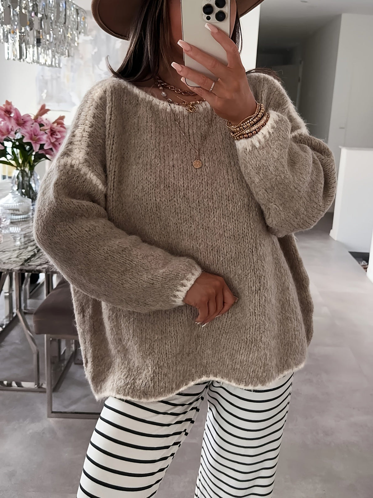 Pullover Damen mit U-Boot-Ausschnitt und lässigem Schnitt - 4 - Jasminaboutique.com