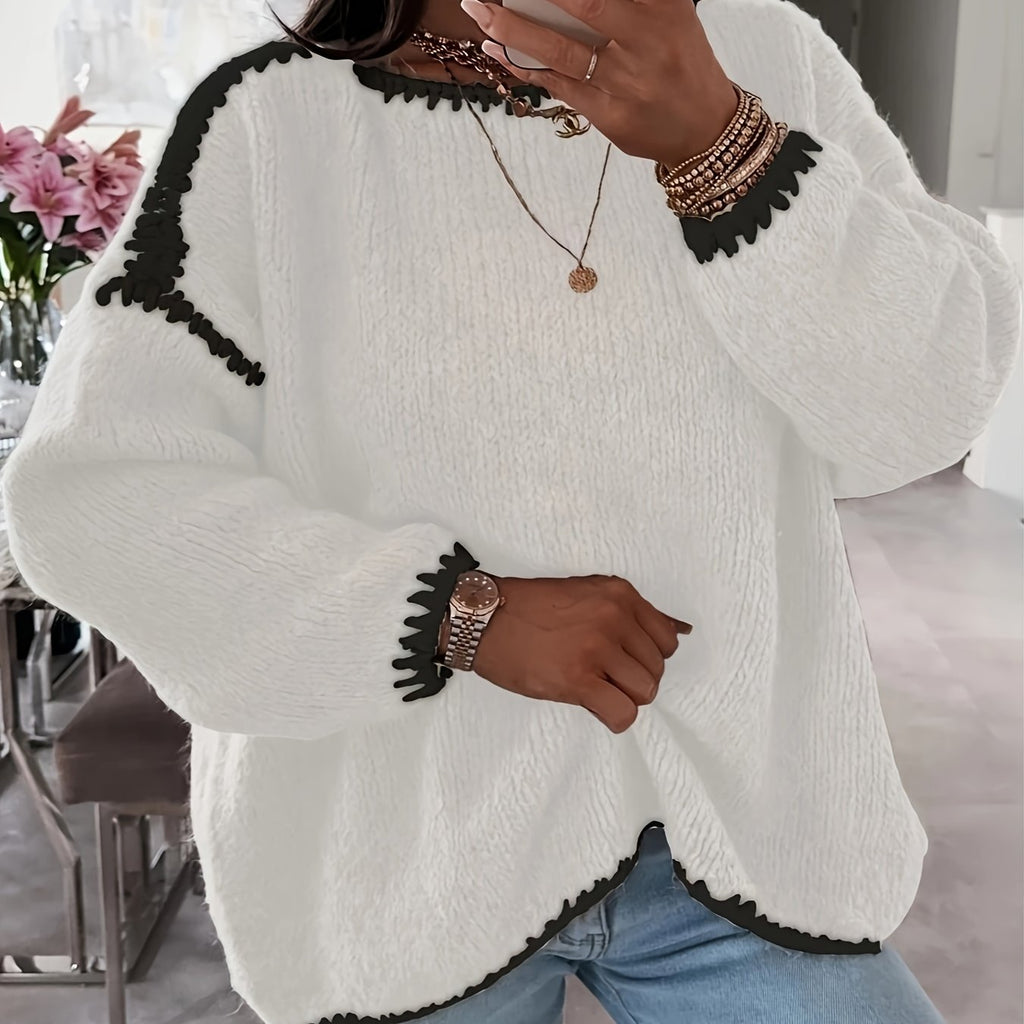 Pullover Damen mit U-Boot-Ausschnitt und lässigem Schnitt - 5 - Jasminaboutique.com