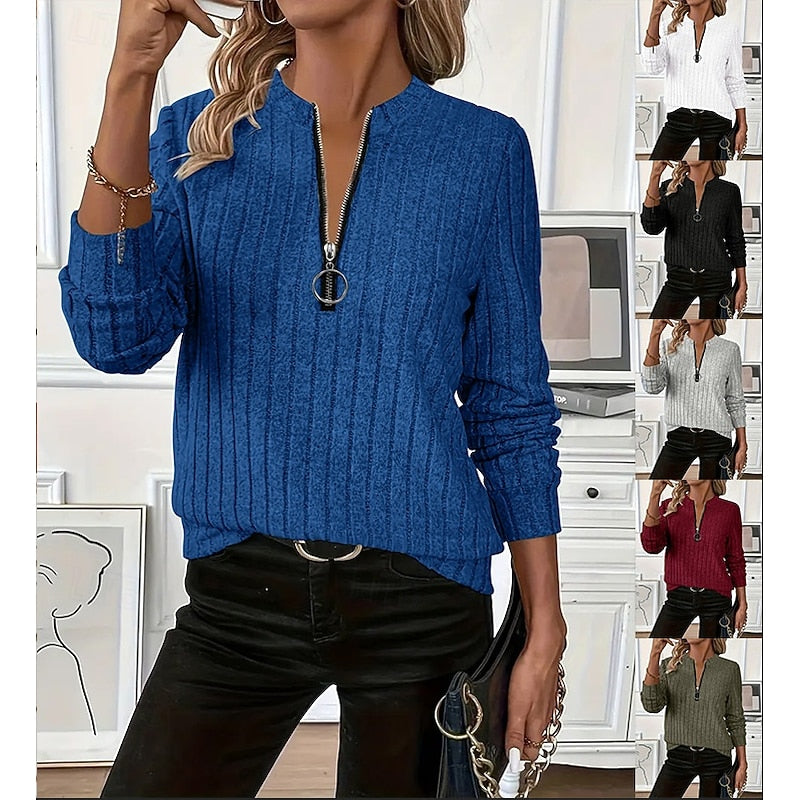 Pullover Damen mit Reißverschluss und Rippstruktur - 1 - Jasminaboutique.com