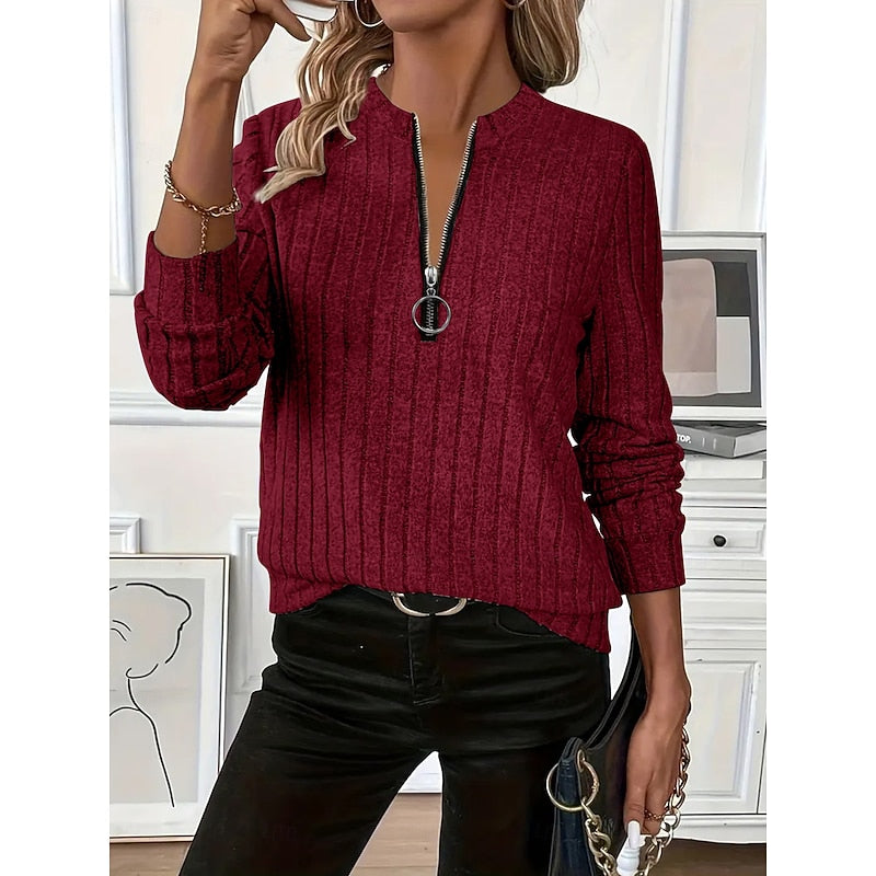 Pullover Damen mit Reißverschluss und Rippstruktur - 3 - Jasminaboutique.com