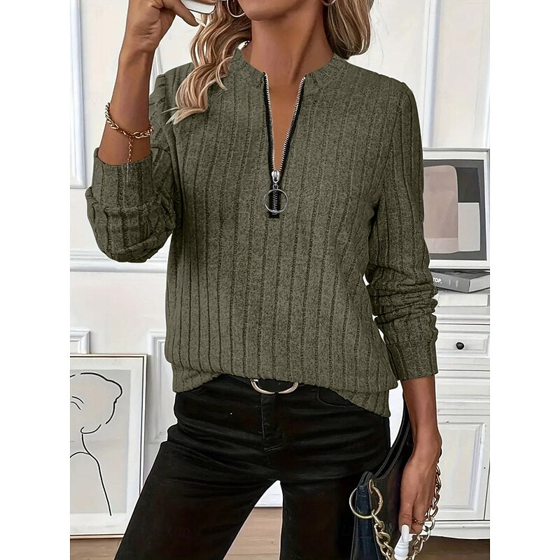 Pullover Damen mit Reißverschluss und Rippstruktur - 4 - Jasminaboutique.com