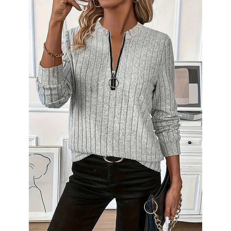 Pullover Damen mit Reißverschluss und Rippstruktur - 5 - Jasminaboutique.com