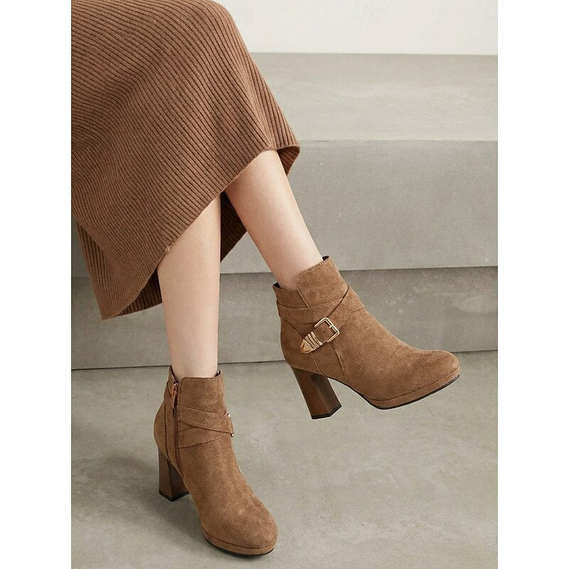 Stiefeletten Damen mit Blockabsatz und Schnalle - 1 - Jasminaboutique.com