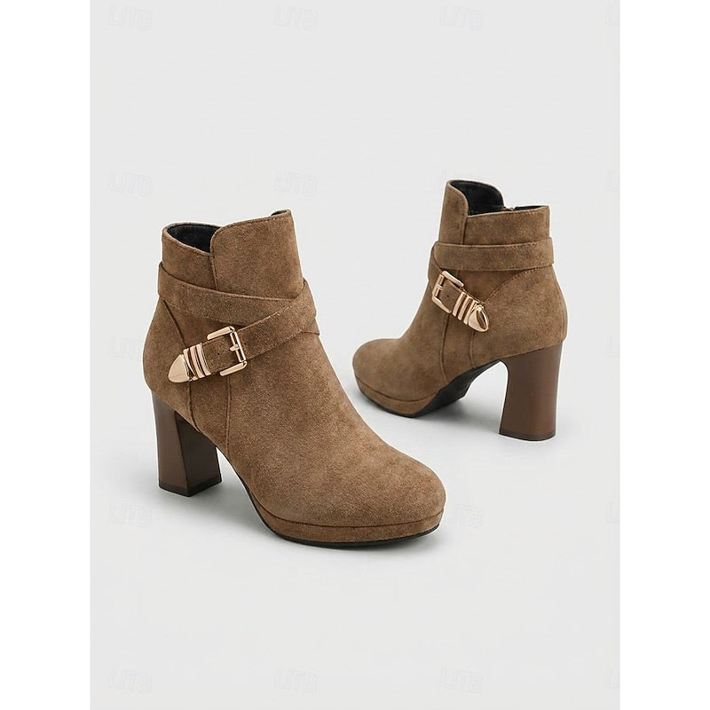 Stiefeletten Damen mit Blockabsatz und Schnalle - 2 - Jasminaboutique.com