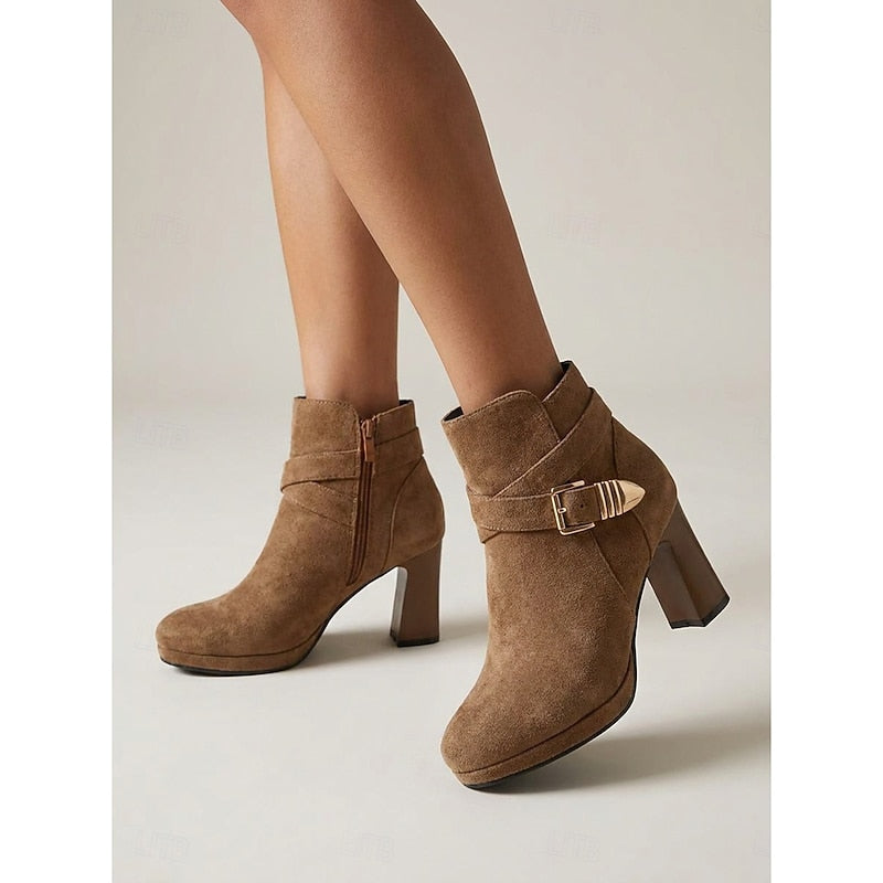 Stiefeletten Damen mit Blockabsatz und Schnalle - 5 - Jasminaboutique.com