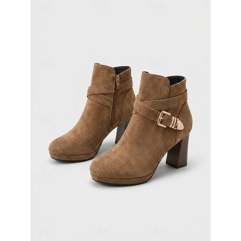 Stiefeletten Damen mit Blockabsatz und Schnalle - 10 - Jasminaboutique.com