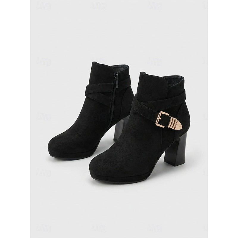Stiefeletten Damen mit Blockabsatz und Schnalle - 12 - Jasminaboutique.com