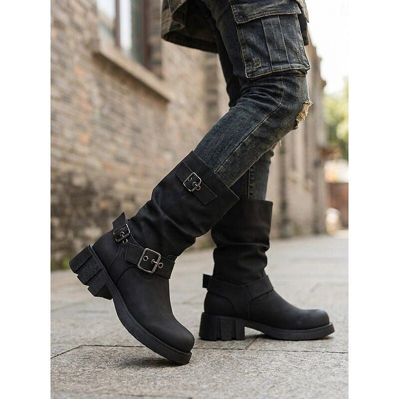 Biker Boots Damen mit Vintage Schnalle und Blockabsatz - 1 - Jasminaboutique.com