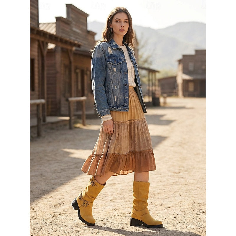 Biker Boots Damen mit Vintage Schnalle und Blockabsatz - 3 - Jasminaboutique.com
