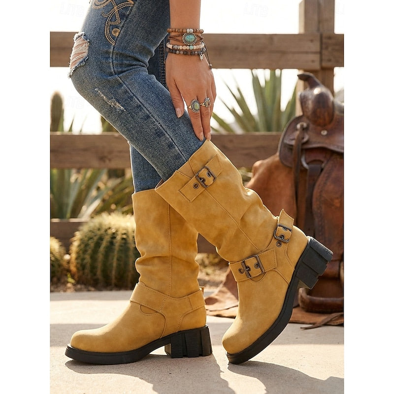 Biker Boots Damen mit Vintage Schnalle und Blockabsatz - 4 - Jasminaboutique.com