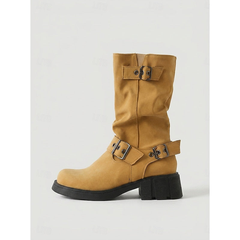Biker Boots Damen mit Vintage Schnalle und Blockabsatz - 6 - Jasminaboutique.com