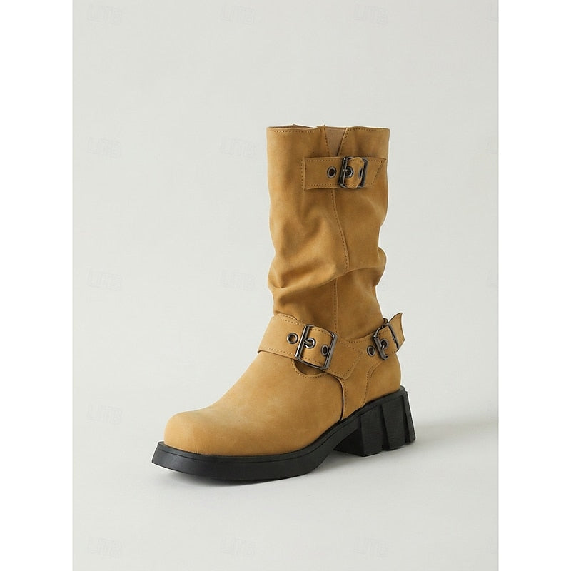 Biker Boots Damen mit Vintage Schnalle und Blockabsatz - 9 - Jasminaboutique.com