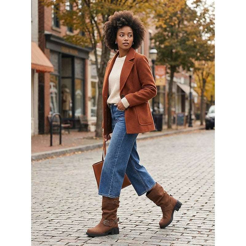 Biker Boots Damen mit Vintage Schnalle und Blockabsatz - 12 - Jasminaboutique.com