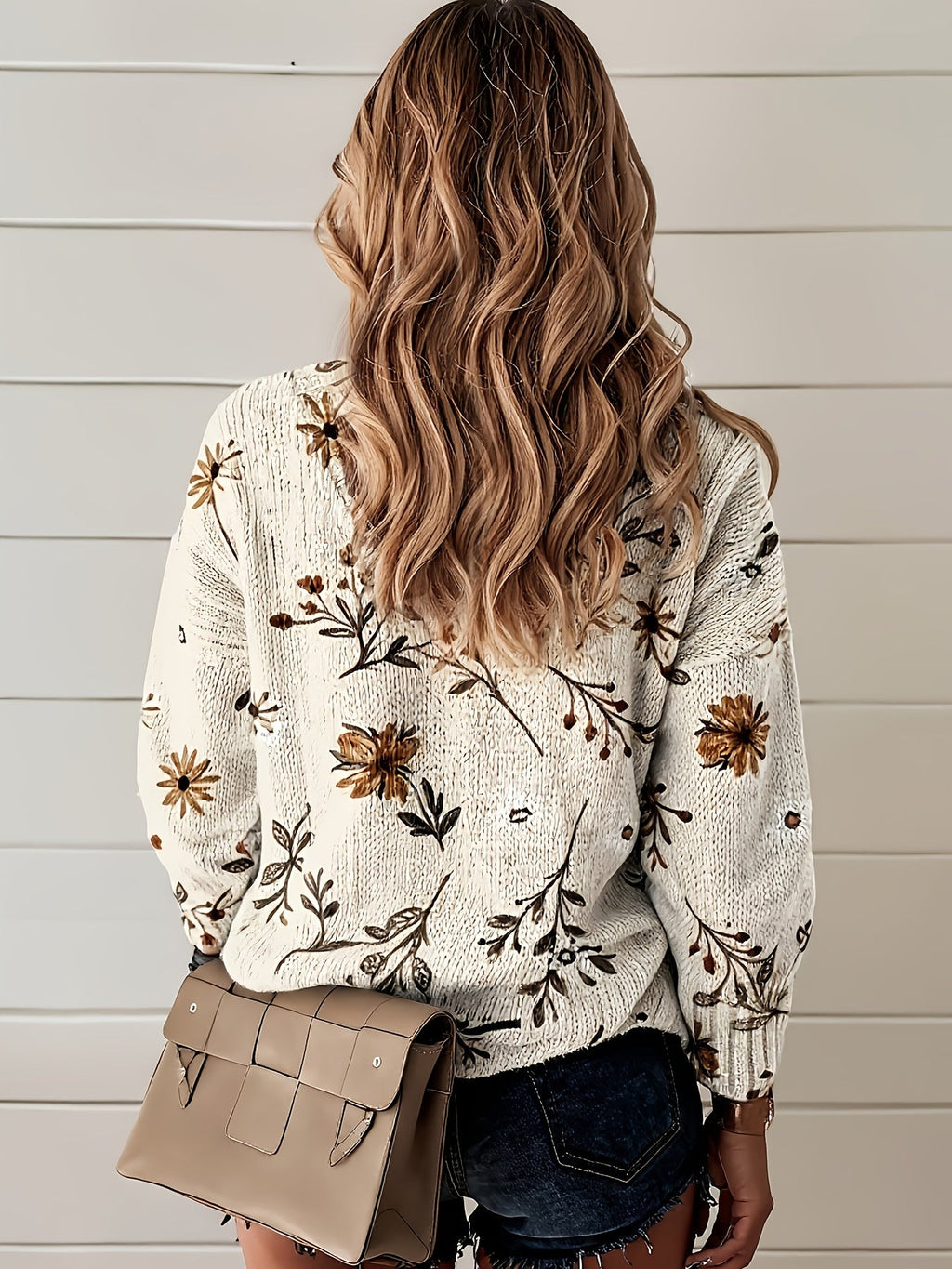 Pullover Damen V-Ausschnitt Blumenmuster - 3 - Jasminaboutique.com