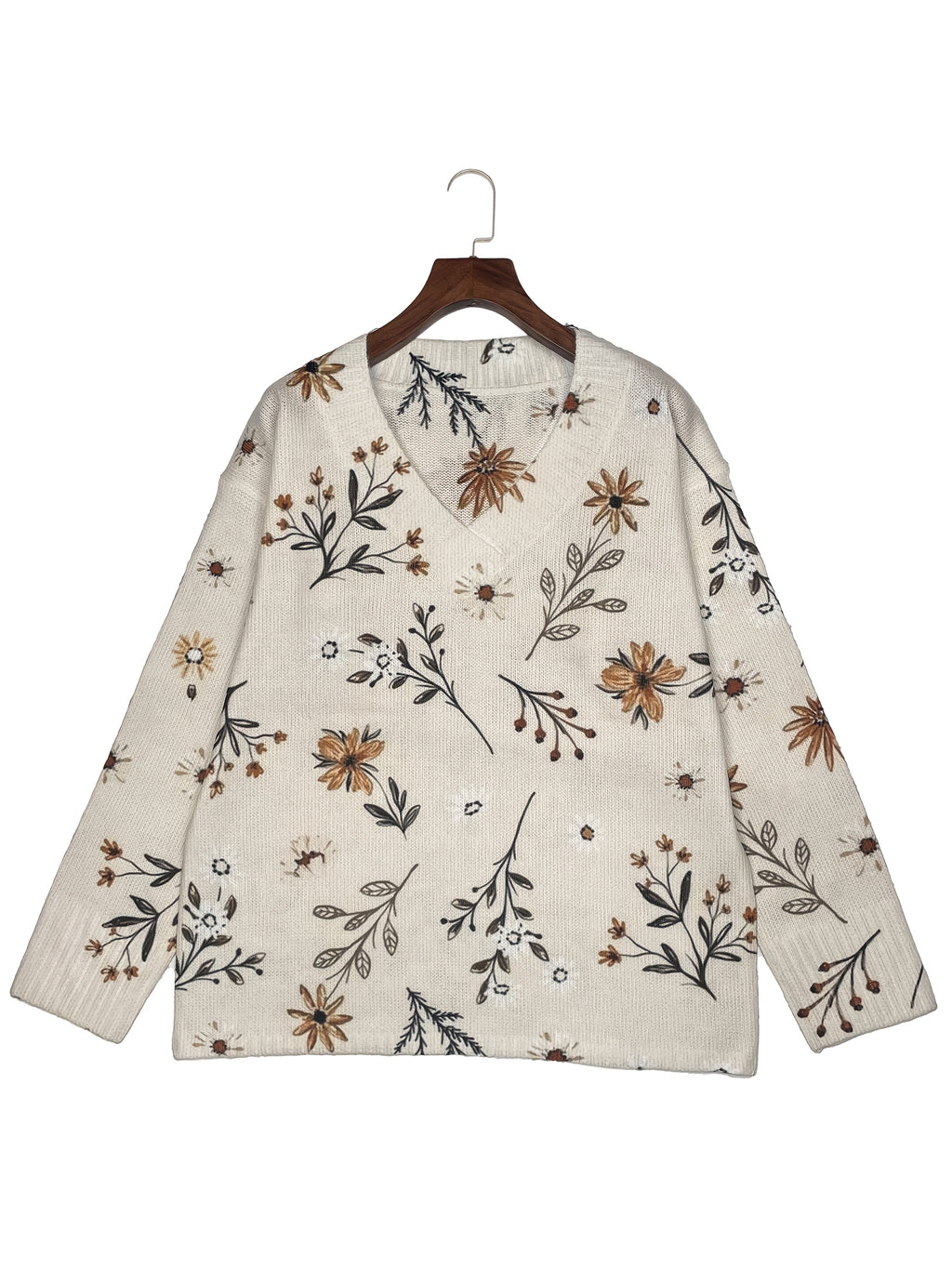 Pullover Damen V-Ausschnitt Blumenmuster - 4 - Jasminaboutique.com