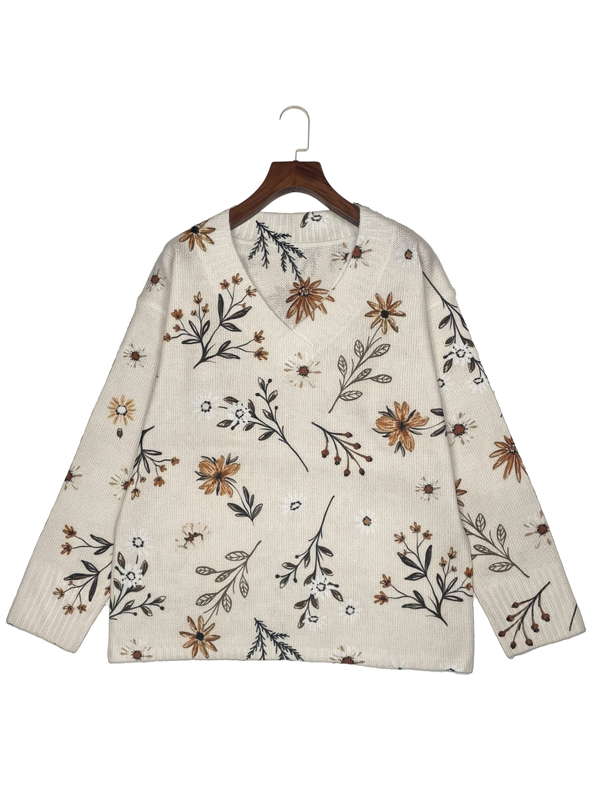 Pullover Damen V-Ausschnitt Blumenmuster - 4 - Jasminaboutique.com