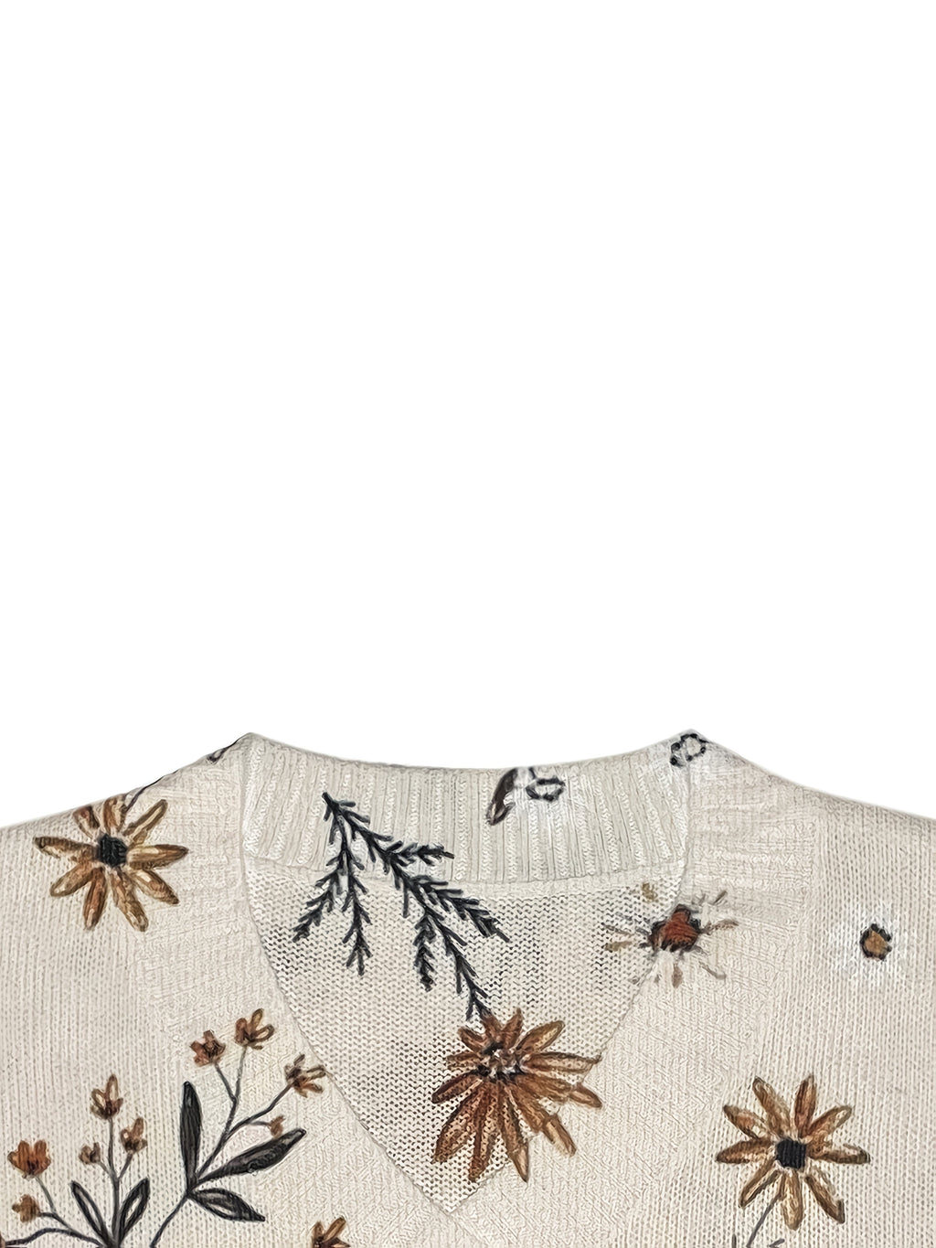 Pullover Damen V-Ausschnitt Blumenmuster - 6 - Jasminaboutique.com