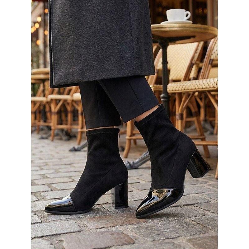 Stiefeletten Damen mit Blockabsatz und Lackspitze - 1 - Jasminaboutique.com