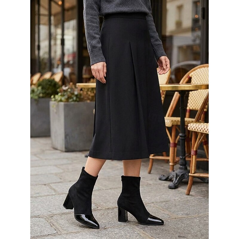 Stiefeletten Damen mit Blockabsatz und Lackspitze - 2 - Jasminaboutique.com