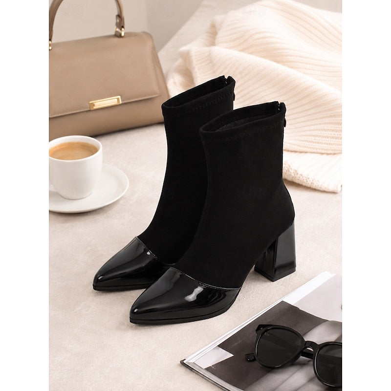 Stiefeletten Damen mit Blockabsatz und Lackspitze - 3 - Jasminaboutique.com
