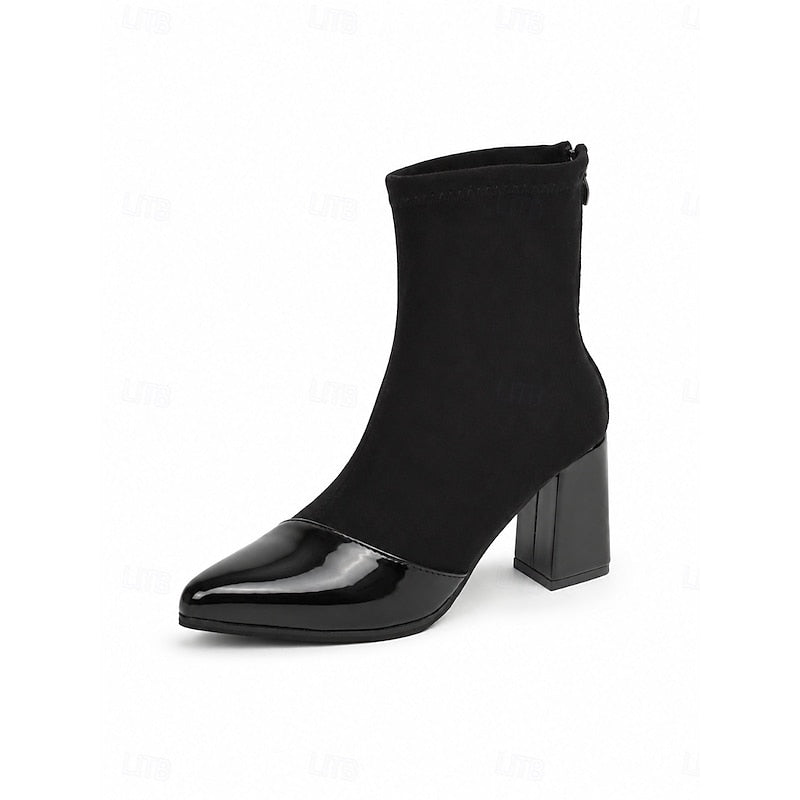 Stiefeletten Damen mit Blockabsatz und Lackspitze - 5 - Jasminaboutique.com