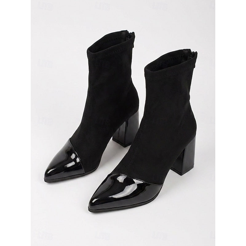 Stiefeletten Damen mit Blockabsatz und Lackspitze - 6 - Jasminaboutique.com