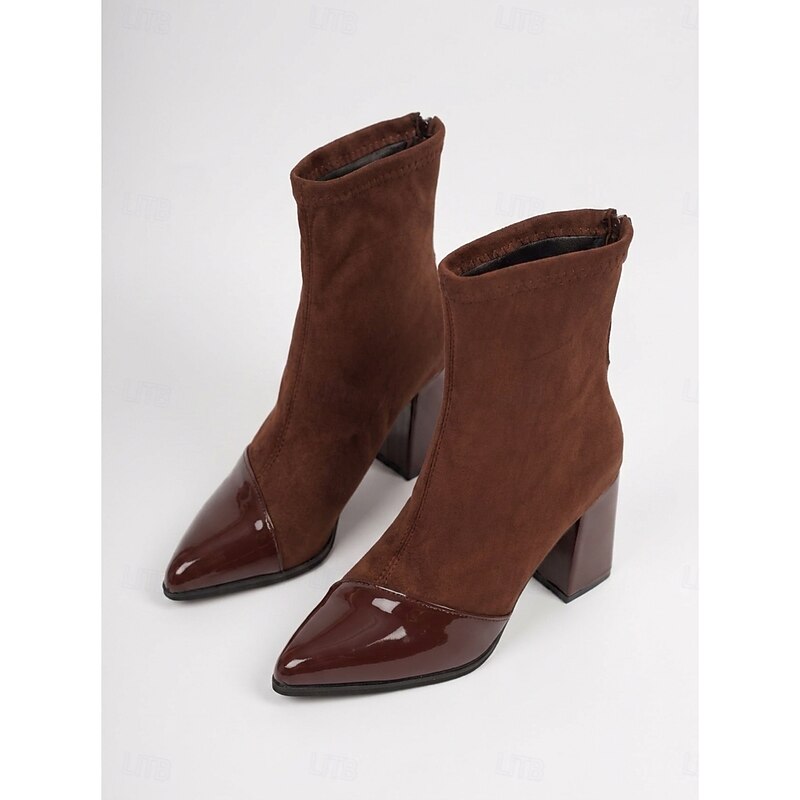 Stiefeletten Damen mit Blockabsatz und Lackspitze - 7 - Jasminaboutique.com