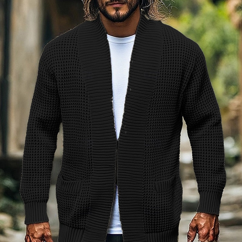 Cardigan Herren mit Offenem Vorderteil und Taschen - 3 - Jasminaboutique.com