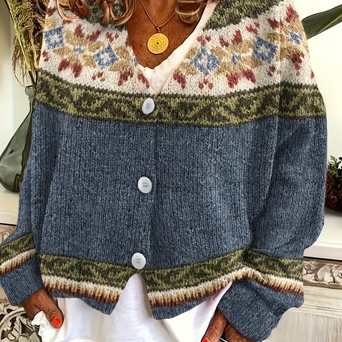 Cardigan Damen mit Knopfleiste und Muster - 1 - Jasminaboutique.com