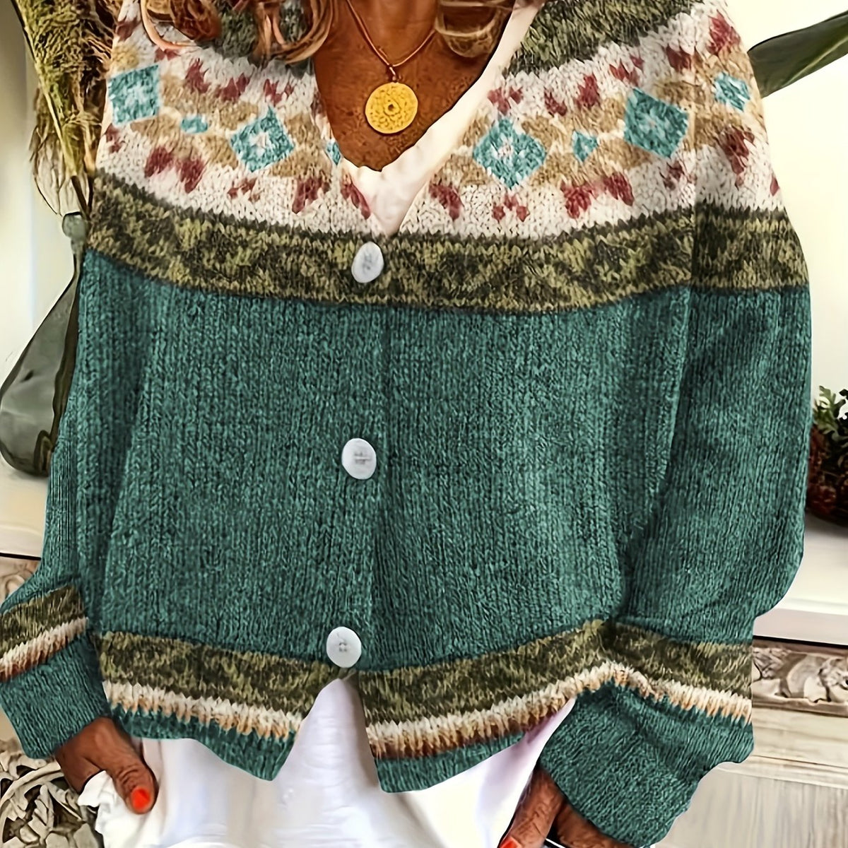 Cardigan Damen mit Knopfleiste und Muster - 5 - Jasminaboutique.com
