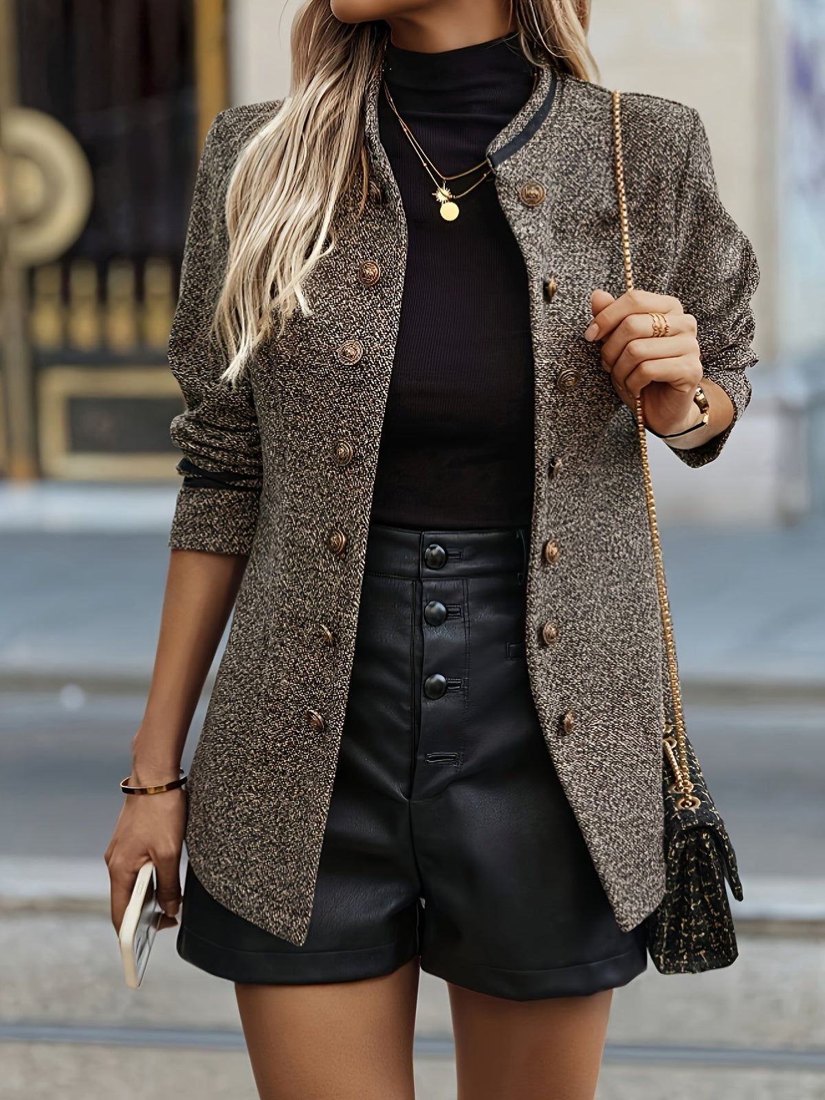 Blazer Damen mit Stehkragen und Knopfleiste - 3 - Jasminaboutique.com