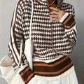 Cardigan Damen mit Stehkragen und Reißverschluss, Karomuster - 1 - Jasminaboutique.com