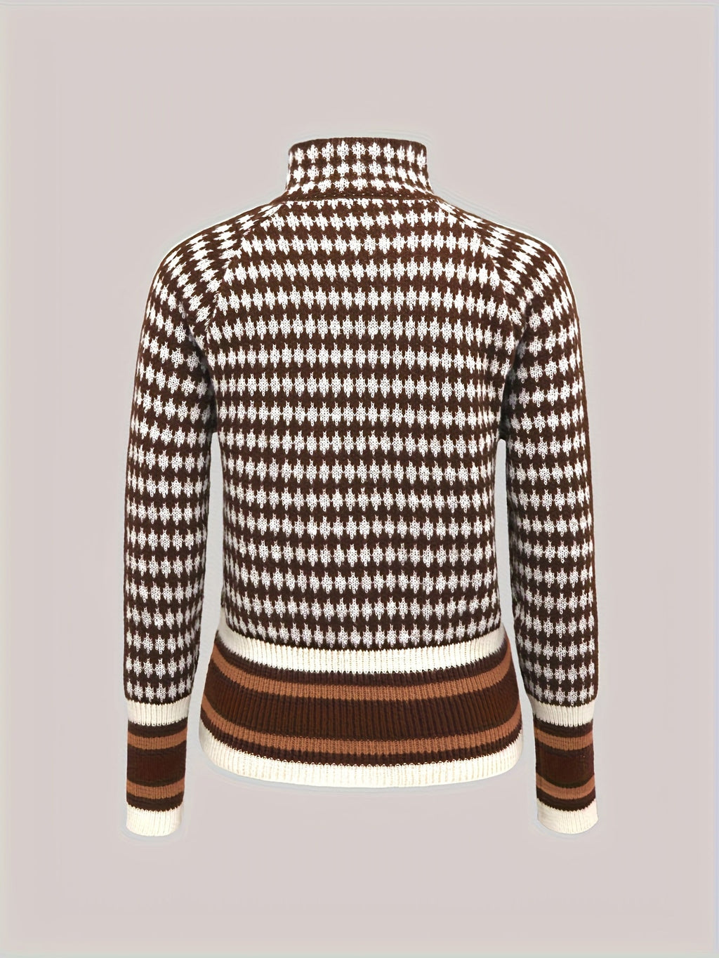 Cardigan Damen mit Stehkragen und Reißverschluss, Karomuster - 2 - Jasminaboutique.com