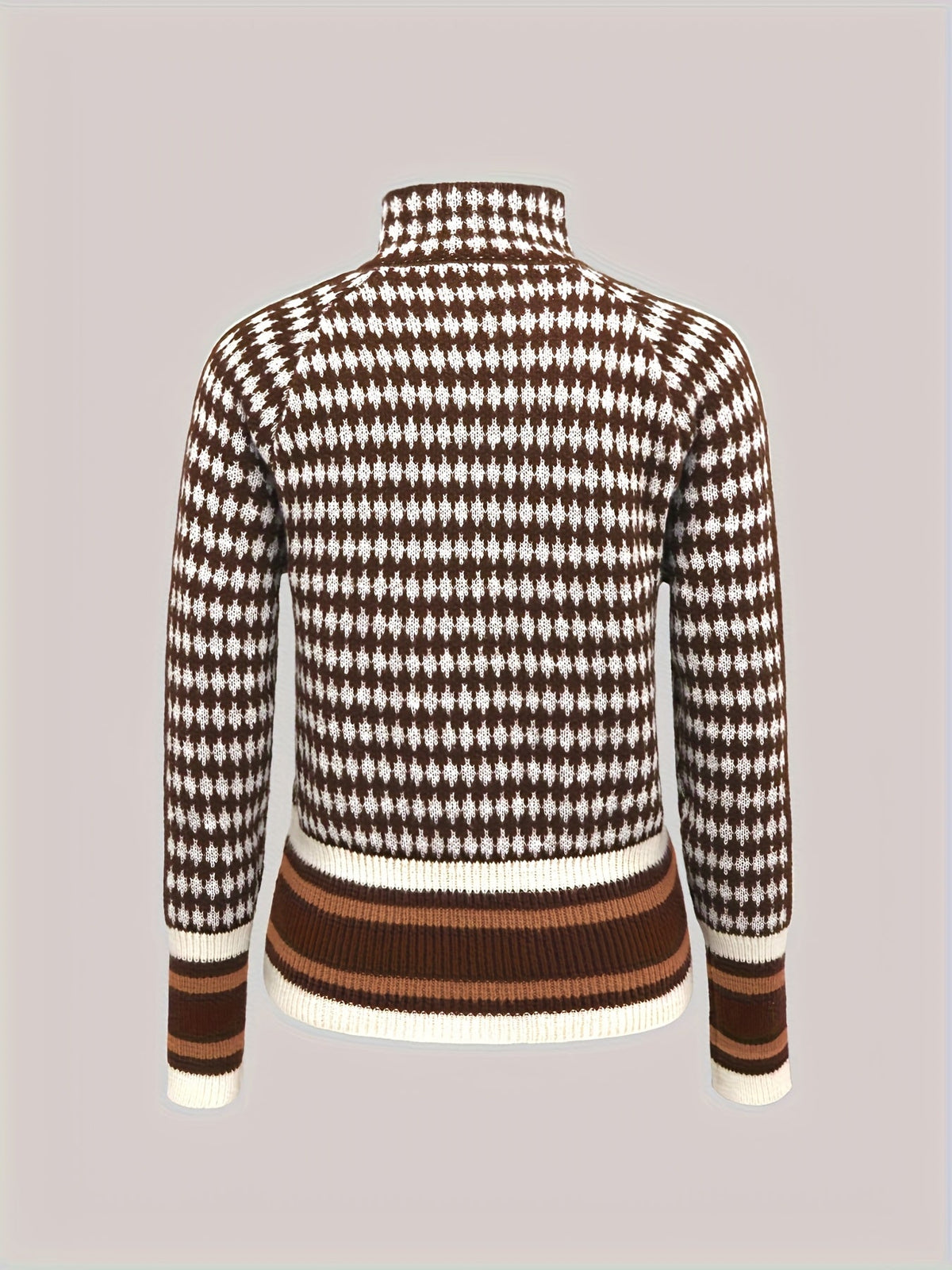 Cardigan Damen mit Stehkragen und Reißverschluss, Karomuster - 2 - Jasminaboutique.com