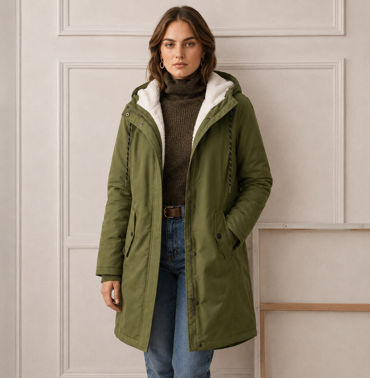 Winterjacke Damen mit Kapuze und praktischen Taschen - 8 - Jasminaboutique.com